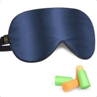 Gritin Schlafmaske aus Seide, Lichtblockierende Augenmaske Nachtmaske 100% Hautfreundlich Seide Geruchneutral Schlafbrille mit Verstellbarem Riemen und Ohrstöpseln für Männer, Frauen, Blau