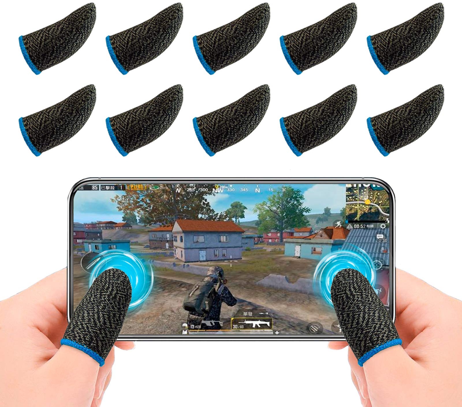Newseego PUBG Mobile Game Finger Sleeve[10 Pack], Touchscreen Fingerhülse Atmungsaktiv Ultradünn Anti-Sweat Fingerset Empfindliche Shoot-&Ziel-Tasten für Überlebensregeln/Knives Out für Android & IOS