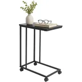 Relaxdays Beistelltisch mit Rollen, HxBxT: 68 x 50 x 35 cm, MDF, Metall, C-Form, Sofatisch zum Unterschieben, schwarz