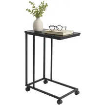 Relaxdays Beistelltisch mit Rollen, HxBxT: 68 x 50 x 35 cm, MDF, Metall, C-Form, Sofatisch zum Unterschieben, schwarz