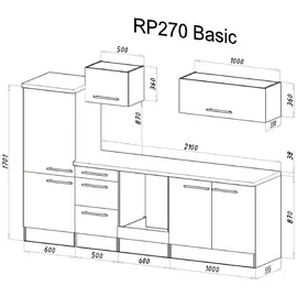 Respekta Küchenzeile 270 cm Weiß/Schwarz
