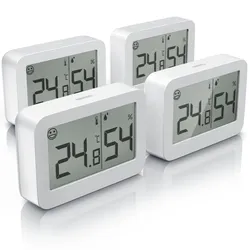 BEARWARE 4x Innenwetterstation (Haltemagneten, Thermometer Hygrometer, Temperatur und Luftfeuchtigkeit Messgerät)
