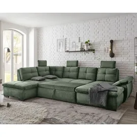 ed-lifestyle polstermöbel Alija Wohnlandschaft 334 x 217 cm, mit Schlaffunktion und Bettkasten Grün, Ausführung:Rechts - Grün