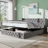MODFU Boxspringbett Hydraulisches 140 x 200 cm mit Ohrenform Kopfteil und Knopfnähte, Polsterbett Doppelbett Stauraumbett mit Bettkasten Stauraum,... - Grau