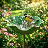 Vogeltränke Stehend, 2026 Neue Blumen Gartenstecker Bienentränke Metall, Winterfester Insektentränke Garten, Vogelfutterhaus Gartenfiguren & Gartenstatuen Gartendeko für Draußen (Grün)