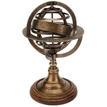 Nklaus Armillarsphäre aus Messing antik auf Holzsockel 17,5x13,5cm Armillarkugel deko 11569