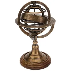 Nklaus Armillarsphäre aus Messing antik auf Holzsockel 17,5x13,5cm Armillarkugel deko 11569