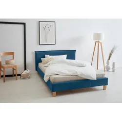 Polsterbett OTTO PRODUCTS "Heddi", blau, B:145cm H:82cm L:212cm, Bezug Struktur fein (100% recyceltes Polyester), Betten, Polsterbett Polsterbett ohne Bettkasten, in 5 Breiten: von 90cm-200cm, Biese am Kopfteil, Strukturstoff