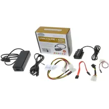 PremiumCord USB 2.0 + SATA Adapter mit Kabeln und Netzteil, Rote/grüne LED, Unterstützt USB 2.0 High Speed, SATA, SATA II, IDE, IDE 44-Pin, ku2ides