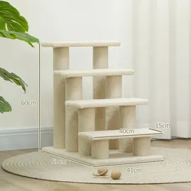 PawHut Tiertreppe Hundetreppe 4 Stufen Beige/Grau 63,5x43x60 cm