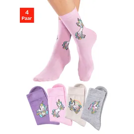 H.I.S. H.I.S Basicsocken in 1x ecru, 1x rosa, 1x lila, 1x hellgrau-meliert | Gr. 35-38