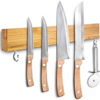 Magnetleiste Messer, Messerhalter Magnetisch aus Bambus mit extra Starkem Magnet, 40cm Magnet Messerhalter mit 2 Haken