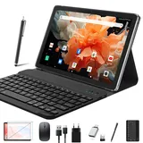 FEONAL 2025 Neueste Tablet 10 Zoll,2-in-1 Tablet Mit Tastatur,5G Wifi Android Tablet Pc-128GB ROM(1TB TF),Bluetooth 5.0,Octa-core1.8Ghz,1080 FHD,13MP+8MP Kamera,7000mAh,GMS-Zertifizierung,Typ-C/GPS/OTG-Grau