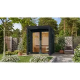 Karibu Saunahaus Außensauna Gartensauna Ares 1 anthrazit lackiert Ofen 9 kWexterne Strg easy 38mm Massivholz 191x276x232cm Metallfarbe: anthrazit