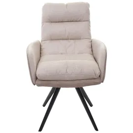 Mendler 6er-Set Esszimmerstuhl HWC-G66, Küchenstuhl Stuhl, drehbar Auto-Position Stoff MVG ~ creme, mit Armlehne