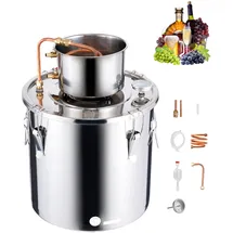 Vevor Alkoholdestillieranlage 30 L Edelstahl Wasseralkoholdestillieranlage mit Kupferspule, Heimbrau-Raffinations-Gärungsset mit Thermometer, für Wein Whisky Brandy Silber