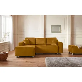 Home Affaire Ecksofa Györ, L-Form, wahlweise mit Bettfunktion und Bettkasten incl. 2 Zierkissen goldfarben