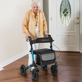 Costway Rollator mit Luftbereifung Faltbar 7-Fach Höhenverstellbar Blau