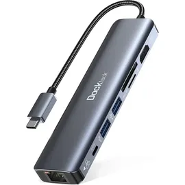 Dockteck USB C Hub Dockteck 7-in-1 Dock DD0003 USB C Adapter, Ethernet LAN RJ45, 4K 60Hz HDMI, 100W Power Delivery, 2 USB 3.0 Ports und SD/microSD für iPhone 15 Pro MacBook M1, iPad Pro, Surface Pro und Mehr