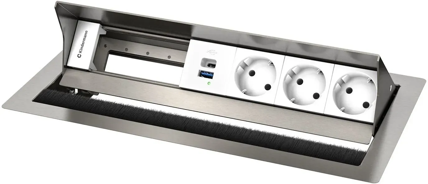Kindermann CablePort Standard¬≤ 6-fach - 3x Strom + USB-A/C-Charger - Tischeinbau...