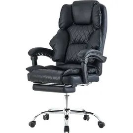 Trisens Bürostuhl mit Fußstütze und flexiblen 3-Punkt-Armlehnen - Schreibtischstuhl in Lederoptik mit Chrom-Base - ergonomischer Bürostuhl mit verstellbarer Rückenlehne