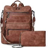 Shrrie Rucksack Damen,Cityrucksack Reiserucksack,PU Lederrucksack Handtasche Rucksack Damen Wasserdicht mit Geldbörse für Freizeit,Büro,Pendeln,Arbeit,Daypack-Nubukbraun