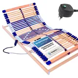 elektrischer Lattenrost 100% BUCHE - Kopf- u. Fußteil elektrisch verstellbar - SCHULTERFRÄSUNG, 7 Zonen, 44 Federleisten, Härteregulierung, Mittelgurt - Motor Comfort 44® - fertig montiert (140x200)