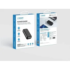 VEGER Powerbank 10 000mAh LCD Quick Charge PD 20W USB-A-, USB-C- und Micro-USB-Ladeanschluss schwarz