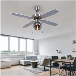 LED Deckenventilator, Retro-Look, Silber, Zugschalter, D 105 cm