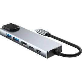 TECH-PROTECT HB02 6in1 USB-C HUB Adapter USB2.0 USB3.0 HDMI 4K 30Hz + RJ45 + PD100W Grau