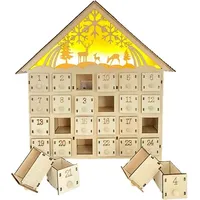 Adventskalender aus Holz mit LED-Lichtern, 24 Schubladen zur Aufbewahrung für Kinder, Weihnachtsdekoration, 25,3 x 6 x 29,5 cm