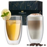 Königsglas Latte-Macchiato-Glas Latte Macchiato Glas 300 ml Cappuccino Gläser-Set doppelwandig, Kaffeetasse, 2/4er Glas Set Trinkglas Thermoglas Kaffee Teeglas Kaffeegläser Tasse weiß