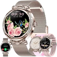 Smartwatch Damen mit Telefonfunktion, 1,27 Zoll Stahl  mit Diamant|123 Sport|SpO2|Menstruationszyklus|Herzfrequenzmonitor|Schlafmonitor|Sportuhr - Gold