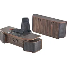 aea Arbeitszimmer-Set Bürotisch Bürostuhl Sideboard Schwarz Braun Chefsessel - Schwarz