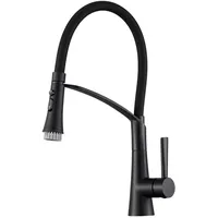 CREA Wasserhahn Küche mit 3 Funktionen Brause, Hochdruck Küchenarmatur mit Ausziehbarer Brause, 360° Drehbare Mischbatterie Küche, Spültischarmatur Küche mit Praktischer Bürste, Mattschwarz