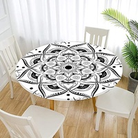 Morbuy Rund Tischdecke Elastisch, Lotuseffekt Abwischbar Rund Tischdecken Mandala Tischtuch für Küchen Garten Outdoor (Durchmesser 110cm,Weiß)