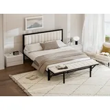 KLAM HOME Polsterbett Metallbett 140/160x200-cm mit klappbarer 39cm Endbank mit Stauraum (Jugendbett Doppelbett Samt Bettgestell aus Eisen), für Jugendliche und Erwachsene beige 160 cm
