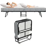 Clanmacy 90x200cm Gästebett Klappbett bis 150kg, auf Rädern, mit Matratze und Schutzhülle - Grau