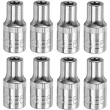 QUARKZMAN 1/4" x E6 Torx Bit Set, 8 Stück Torx Nuss Set Schrauber Sechskant Steckschlüsseleinsätze, Antrieb Tiefnuss Stern-Stecknuss für Auto Reparaturen Hauswartung DIY Handarbeit