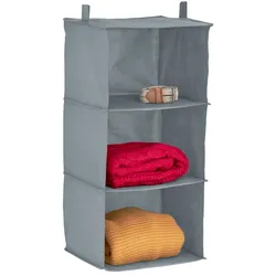 Relaxdays Hängeregal Kleiderschrank, 3 Fächer, Stoff, HBT: 70 x 30 x 30 cm, Camping, Kleideraufbewahrung hängend, grau