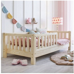 DB-Möbel Kinderbett Kinderbett Einzelbett Rausfallschutz und Lattenrost 160x80 cm braun