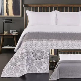 DecoKing 77214 Bettüberwurf 240 x 260 cm Grau/Silber/Weiß