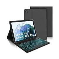 IVEOPPE Samsung Galaxy Tab A8 Hülle mit Tastatur, Samsung Tab A8 Tastatur 10.5" 2022/2021, 7-Farbige Beleuchtung QWERTZ Deutsches Layout Tastatur mit Stifthalter für Galaxy Tab A8, Grau