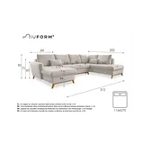 miuform Wohnlandschaft mit Schlaffunktion Scandic Lagom ¦ türkis/petrol ¦ Maße (cm): B: 312 H: 90