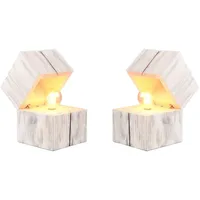 meine wunschleuchte 2er SET kleine ausgefallene LED Tischlampen aus Holz, Nachttischleuchten Weiß