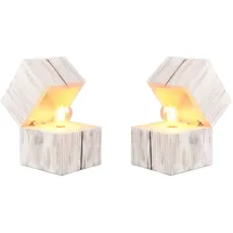 meine wunschleuchte 2er SET kleine ausgefallene LED Tischlampen aus Holz, Nachttischleuchten Weiß