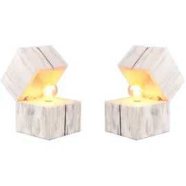 meine wunschleuchte 2er SET kleine ausgefallene LED Tischlampen aus Holz, Nachttischleuchten Weiß