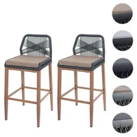 Mendler 2er-Set Rope-Barhocker HWC-O21, Outdoor Sitzpolster Seilgeflecht Metall Holz-Optik