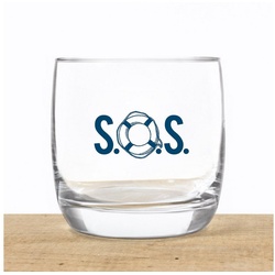 Bow & Hummingbird Whiskyglas Kristallglas S.O.S., Kristallglas blau|weiß
