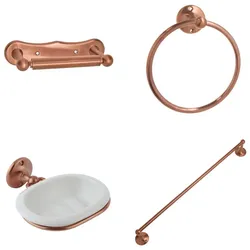 Retro Badezimmer-Zubehör-Set 4-tlg. - satiniertes Kupfer - Elizabeth